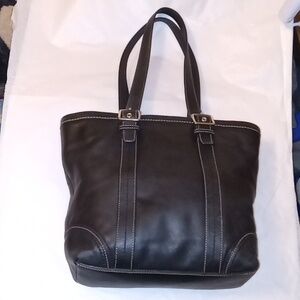 Coach Black Leather Tote with Contrast Stitching